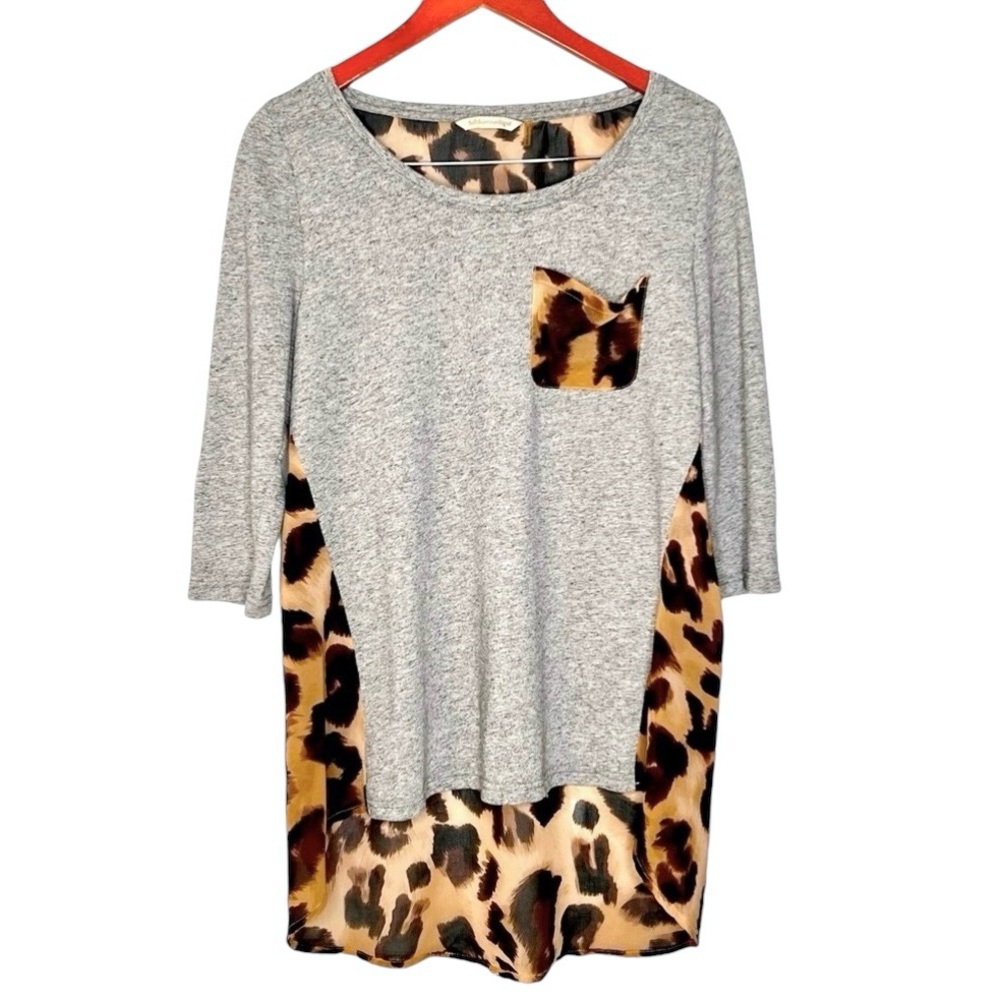 Soft Surroundings Leopard Print Gray Tunic Top Medium Mixed Media Colorblock